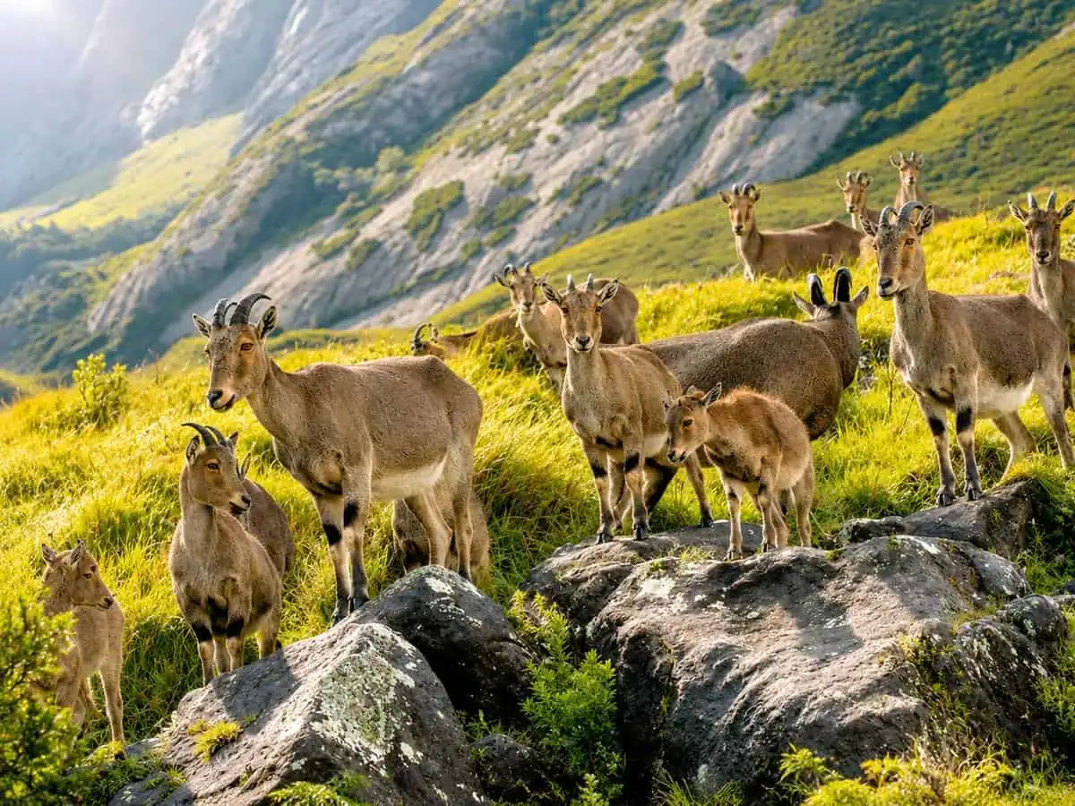 Eravikulam National Park montane grasslands and misty peaks, habitat of the Nilgiri Tahr